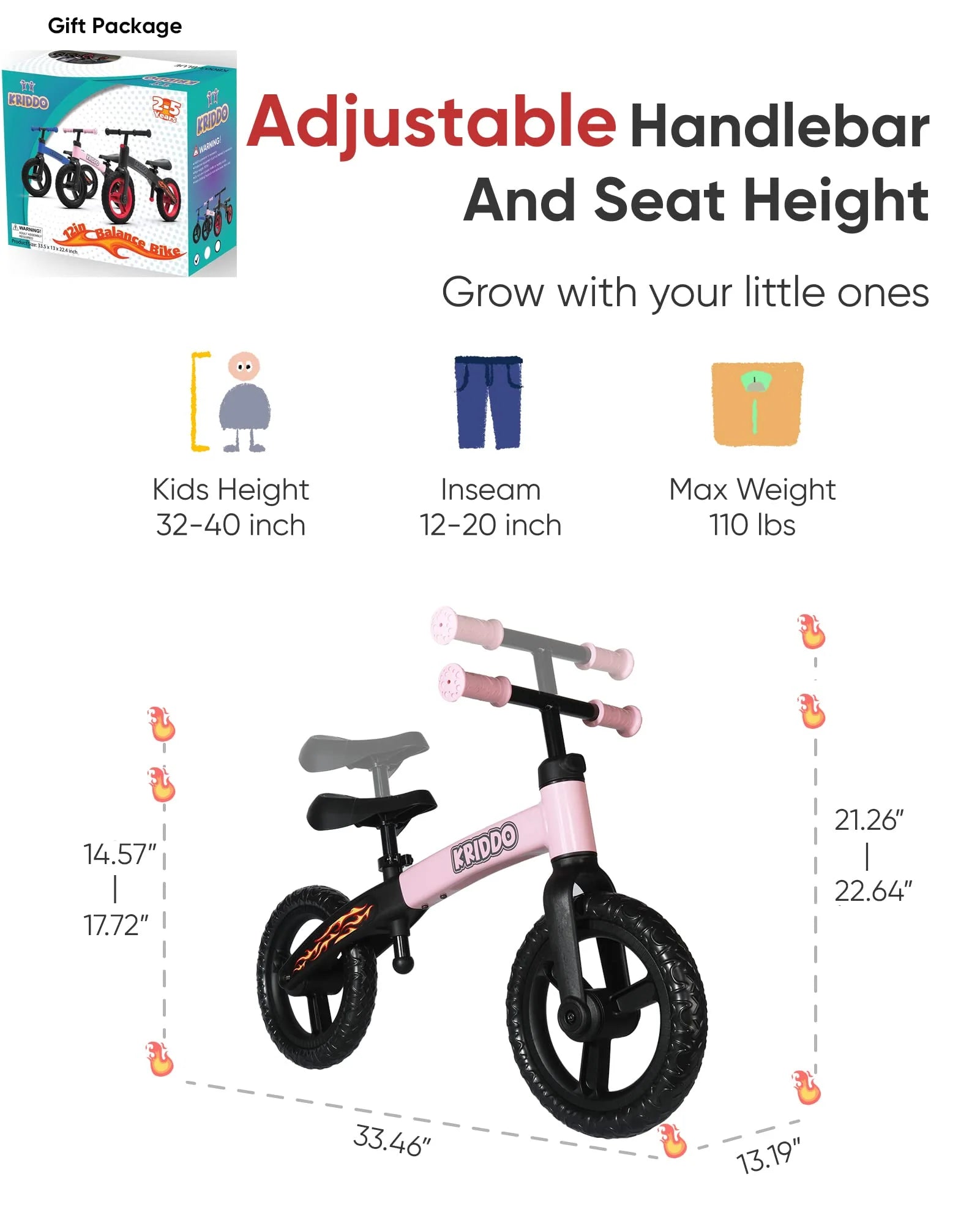 Toddler Balance Bike 2 Year Old, Age 18 Months to 5 Years Old, Early Learning Interactive Push Bicycle with Steady Balancing and Footrest, Gift for 2-5 Boys Girls, Pink