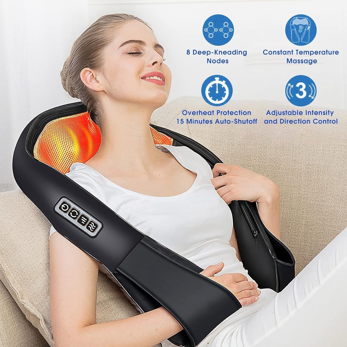 Neck Massager,Shiatsu Neck and Shoulder Massager, Back Massager with Heat Deeper Tissue 4D Kneading Massage Pillow for Neck, Back, Waist, Leg, Home, Office and Car Use-Gifts for Women Men Mom Dad