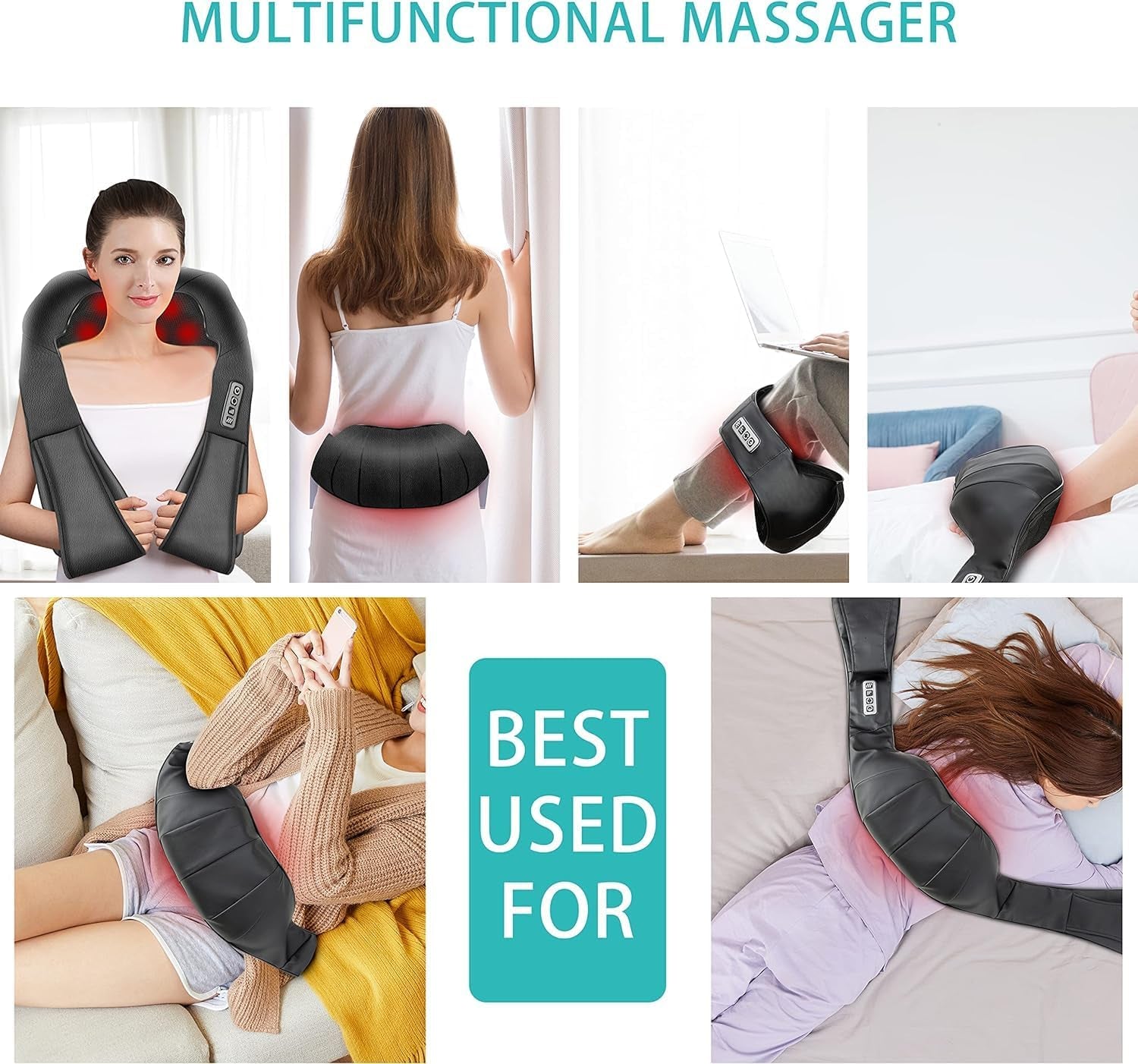 Neck Massager,Shiatsu Neck and Shoulder Massager, Back Massager with Heat Deeper Tissue 4D Kneading Massage Pillow for Neck, Back, Waist, Leg, Home, Office and Car Use-Gifts for Women Men Mom Dad