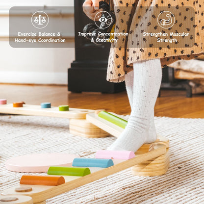 Wooden Balance Beam for Kids Toddlers Gymnastics Beam Stepping Stones Children Balance Board Toys Montessori Toddler Toys Montessori Furniture Toddler Gift