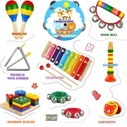 Toddler Musical Instruments,Wooden Percussion Instruments for Baby Kids Preschool Educational Musical Toys Set Boys and Girls with Carrying Bag