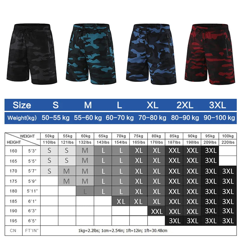 Men'S Shorts Fitness Shorts Running Sports Men'S Fitness Shorts Camouflage Zipper Pocket Sports Shorts