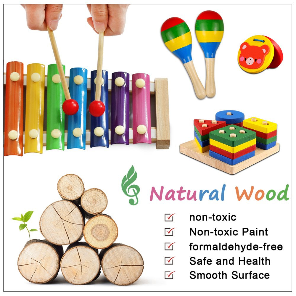 Toddler Musical Instruments,Wooden Percussion Instruments for Baby Kids Preschool Educational Musical Toys Set Boys and Girls with Carrying Bag