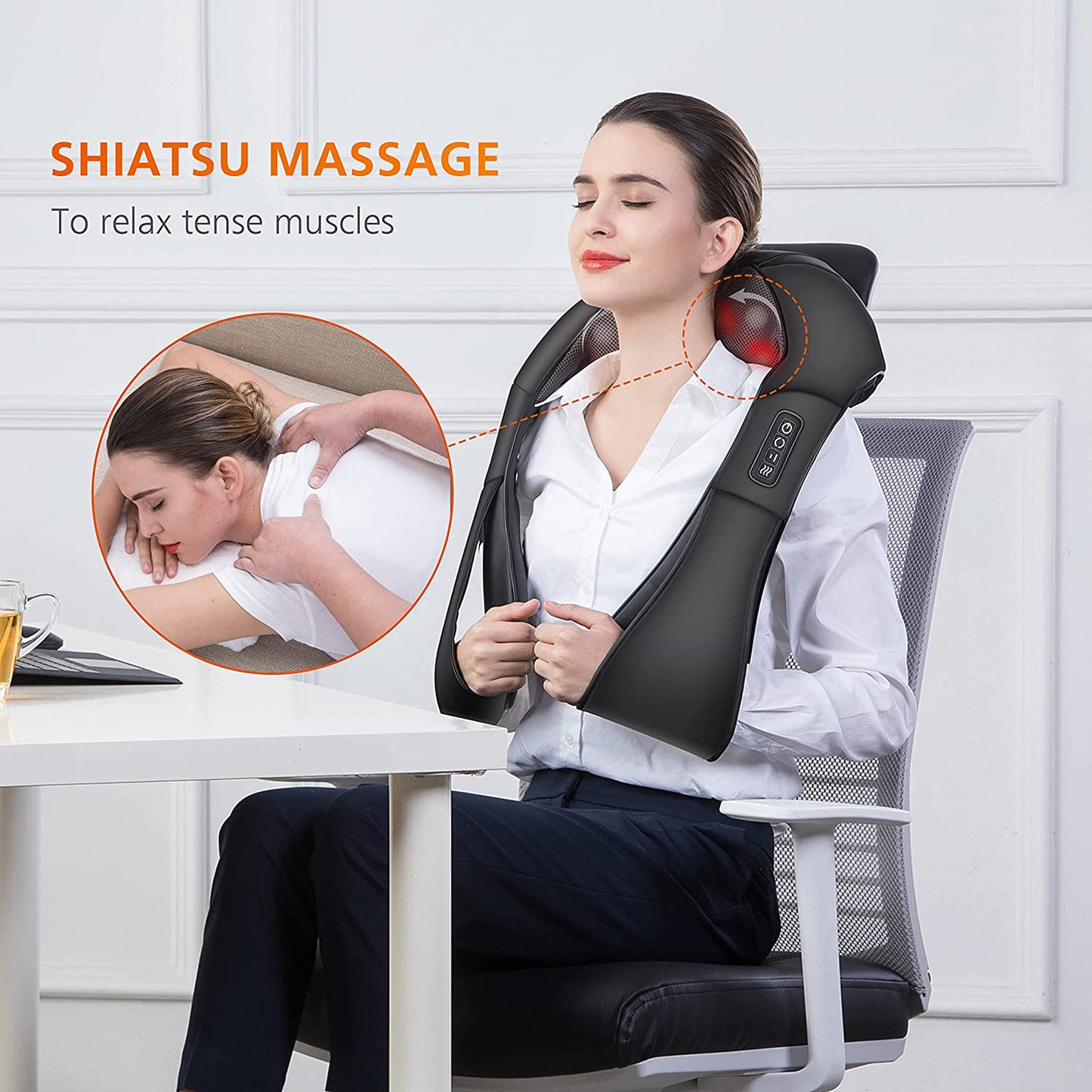 Shiatsu Neck and Shoulder Massager - Back Massager with Heat, Deep Kneading Electric Massage Pillow for Neck, Back, Shoulder,Foot,Body, Fathers Day Gift, Ideal Gifts for Dad Mom