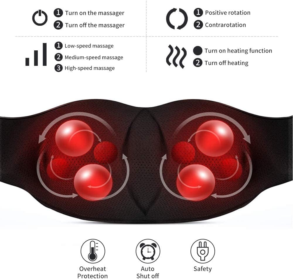 Neck Massager with Heat, Shiatsu Back Neck and Shoulder Massager, Electric Deep Tissue 4D Kneading Massage, Use at Home, Office, Car- Best Gifts for Women Men Mom Dad