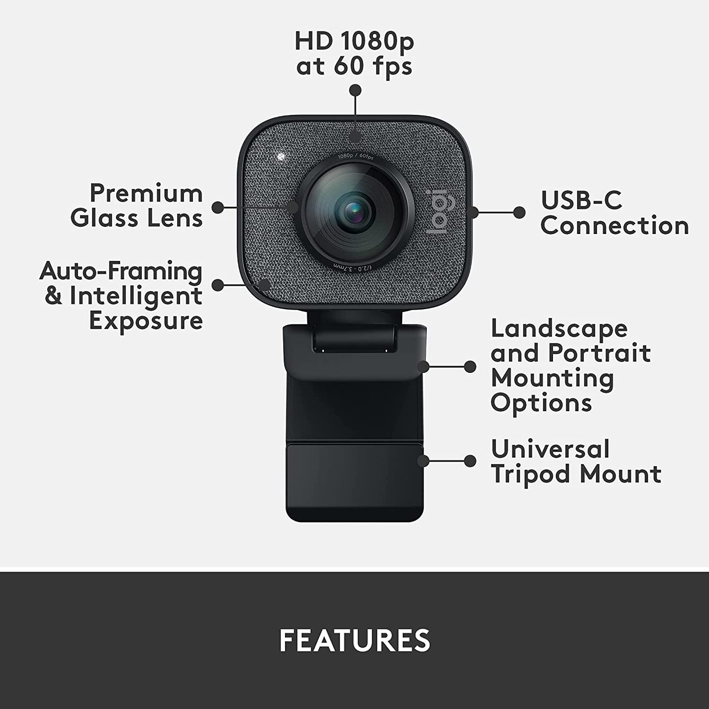 for Creators Streamcam Premium Webcam for Streaming and Content Creation, Full HD 1080P 60 Fps, Premium Glass Lens, Smart Auto-Focus, for Pc/Mac - Graphite