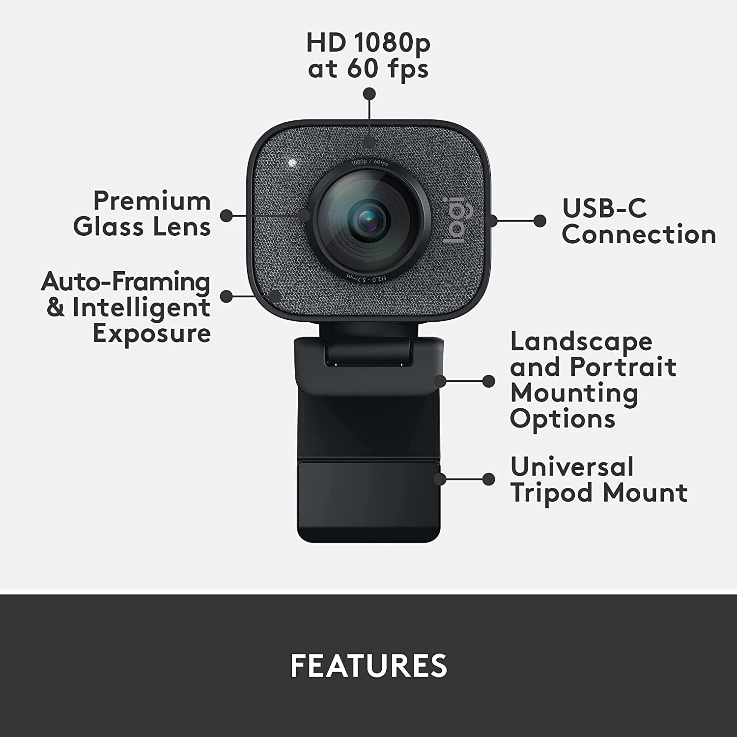 for Creators Streamcam Premium Webcam for Streaming and Content Creation, Full HD 1080P 60 Fps, Premium Glass Lens, Smart Auto-Focus, for Pc/Mac - Graphite