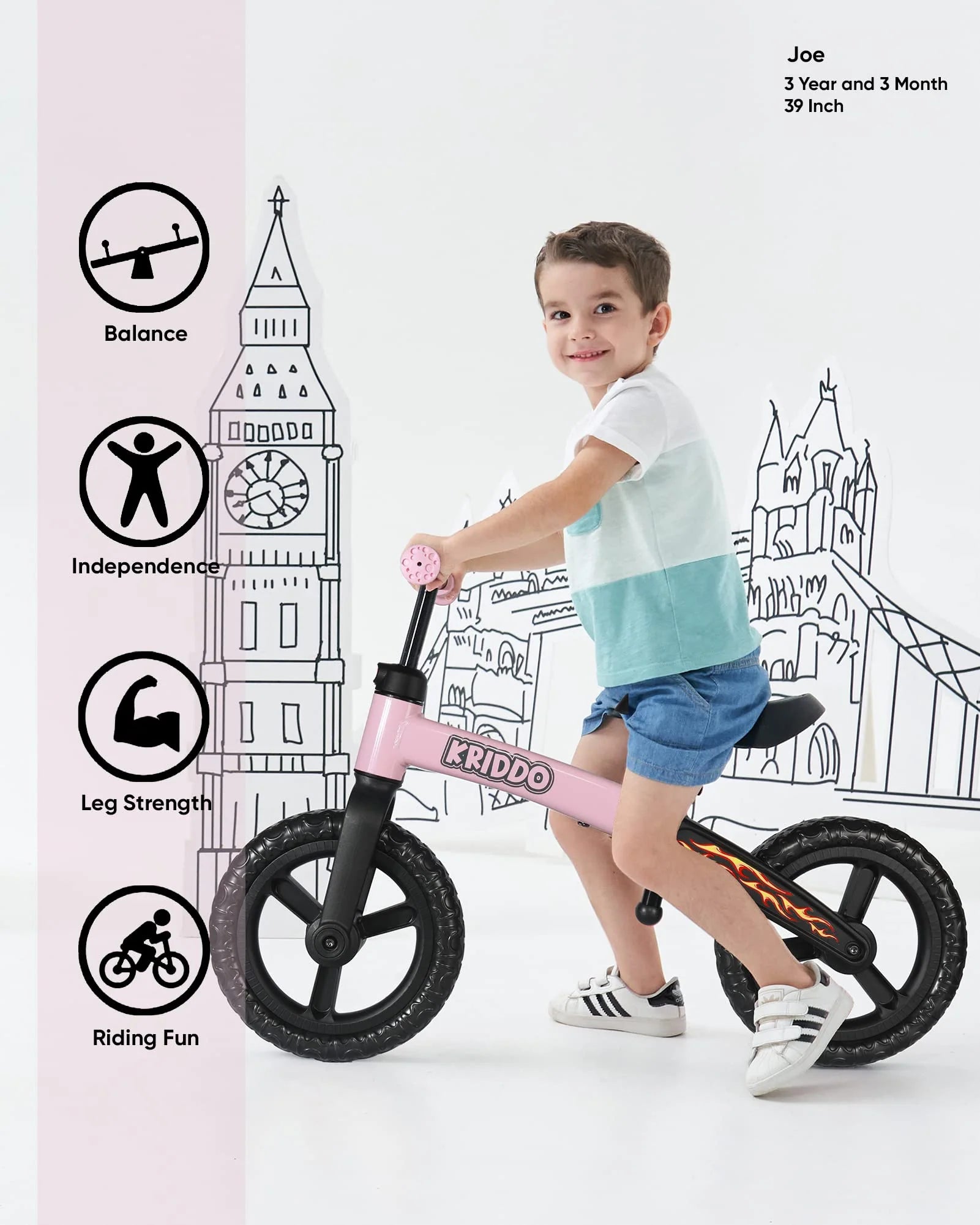 Toddler Balance Bike 2 Year Old, Age 18 Months to 5 Years Old, Early Learning Interactive Push Bicycle with Steady Balancing and Footrest, Gift for 2-5 Boys Girls, Pink