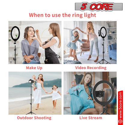 5 Core 10" Selfie Ring Light Stand • with 43" Adjustable Tripod Stand & Phone Holder • 3 Color Mode