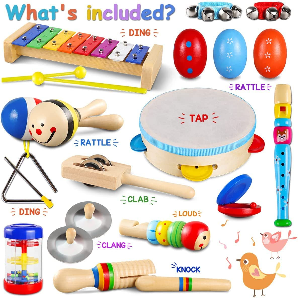 Toddler Musical Instruments Set Wooden Percussion Instruments Toy for Kids Baby