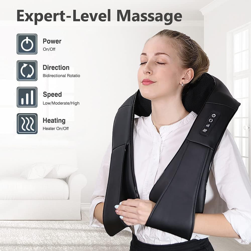 Neck Massager with Heat, Shiatsu Back Neck and Shoulder Massager, Electric Deep Tissue 4D Kneading Massage, Use at Home, Office, Car- Best Gifts for Women Men Mom Dad