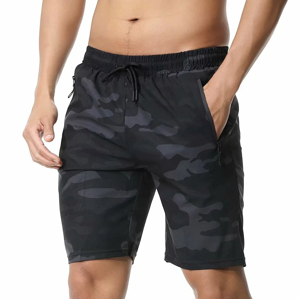 Men'S Shorts Fitness Shorts Running Sports Men'S Fitness Shorts Camouflage Zipper Pocket Sports Shorts