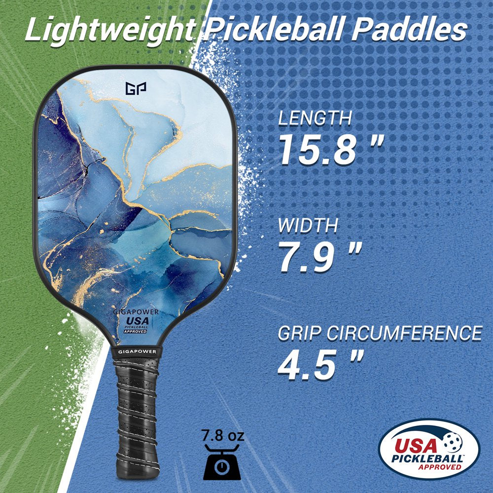 Pickleball Paddles Set of 2, USAPA Approved Graphite Carbon Face with Polypropylene Honeycomb Core Pickleball Paddle Set, Lightweight Pickleball Rackets for Women Men, Ocean Marble