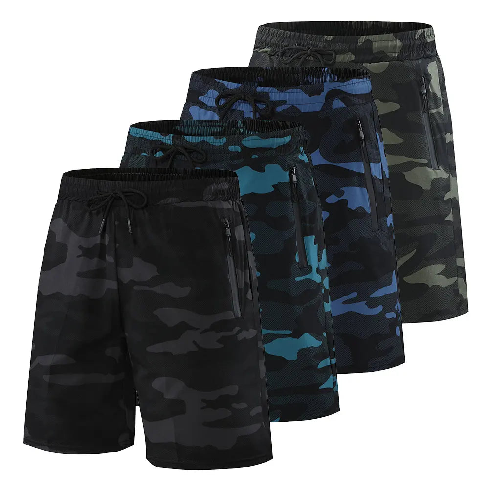 Men'S Shorts Fitness Shorts Running Sports Men'S Fitness Shorts Camouflage Zipper Pocket Sports Shorts