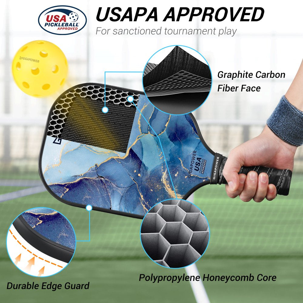 Pickleball Paddles Set of 2, USAPA Approved Graphite Carbon Face with Polypropylene Honeycomb Core Pickleball Paddle Set, Lightweight Pickleball Rackets for Women Men, Ocean Marble