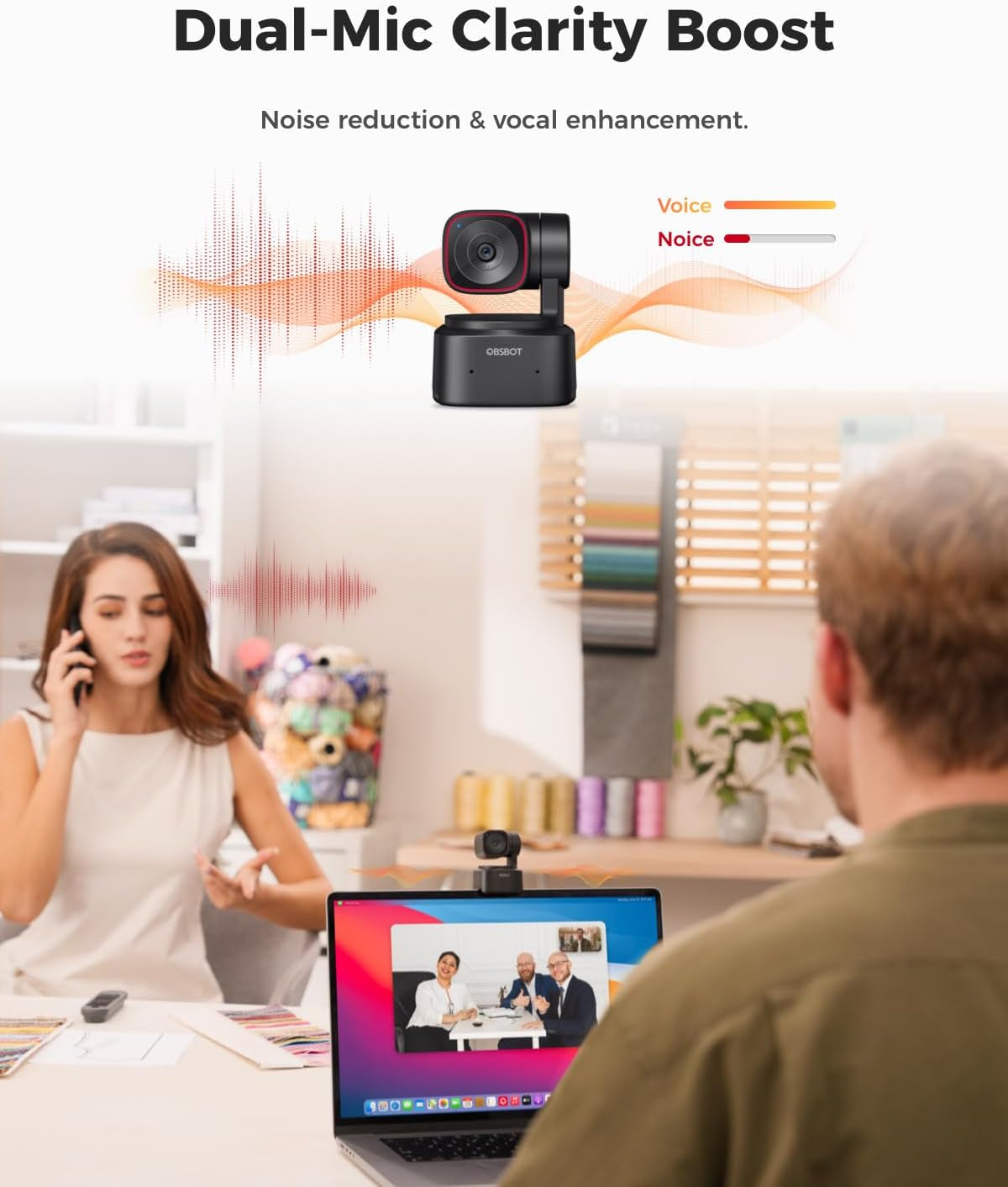 Tiny 2 Lite Webcam 4K, AI Tracking Streaming Camera, PTZ Camera with 1/2"Sensor, Gesture Control,60 FPS, HDR, Noise-Canceling Microphone, Web Camera for PC, Laptop, Meeting, Gaming, Class, Etc.