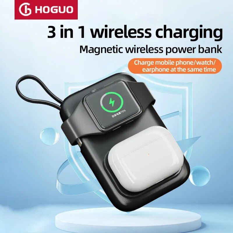 Wireless Portable Magnetic Power Bank Watch Earphone Charger