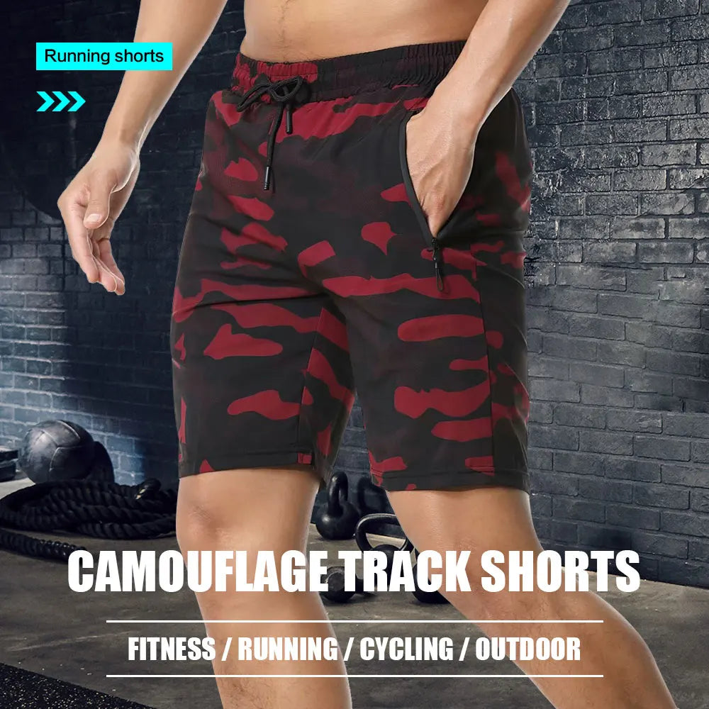 Men'S Shorts Fitness Shorts Running Sports Men'S Fitness Shorts Camouflage Zipper Pocket Sports Shorts