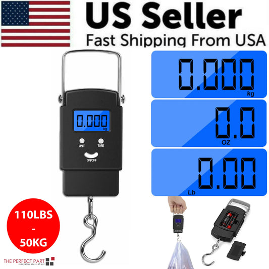 Portable Fish Scale Travel LCD Digital Hanging Luggage Electronic 110Lb / 50Kg
