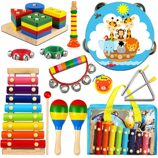 Toddler Musical Instruments,Wooden Percussion Instruments for Baby Kids Preschool Educational Musical Toys Set Boys and Girls with Carrying Bag