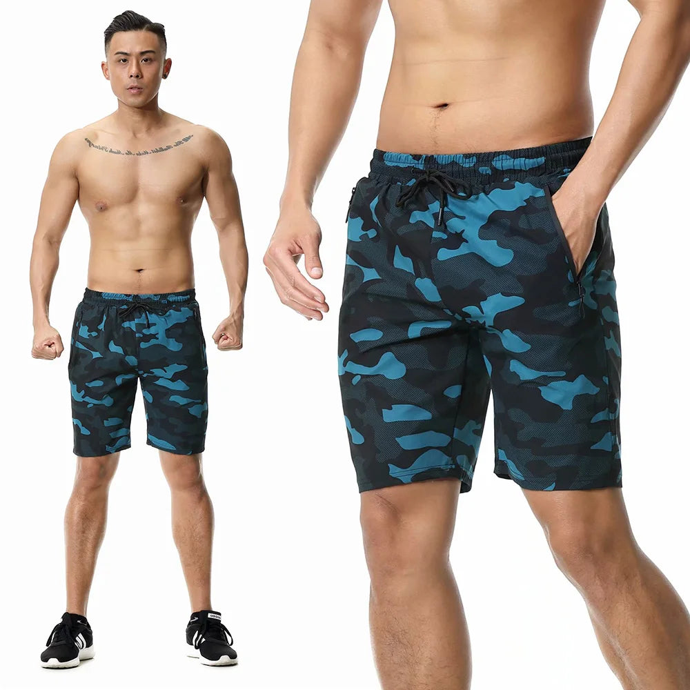 Men'S Shorts Fitness Shorts Running Sports Men'S Fitness Shorts Camouflage Zipper Pocket Sports Shorts