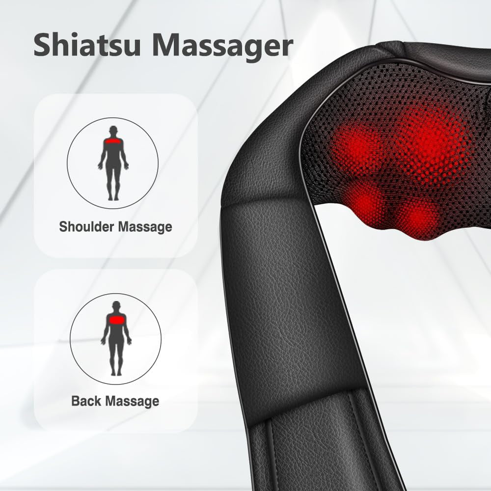 Neck Massager with Heat, Shiatsu Back Neck and Shoulder Massager, Electric Deep Tissue 4D Kneading Massage, Use at Home, Office, Car- Best Gifts for Women Men Mom Dad