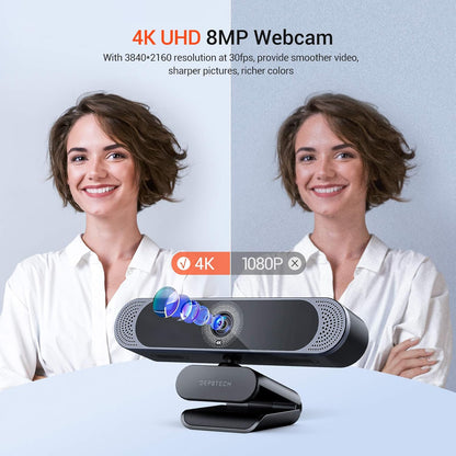 4K Webcam,  DW49 HD 8MP Sony Sensor Autofocus Webcam with Microphone, Privacy Cover and Tripod, Plug and Play USB Computer Web Camera for Pro Streaming/Online Teaching/Video Calling/Zoom/Skype