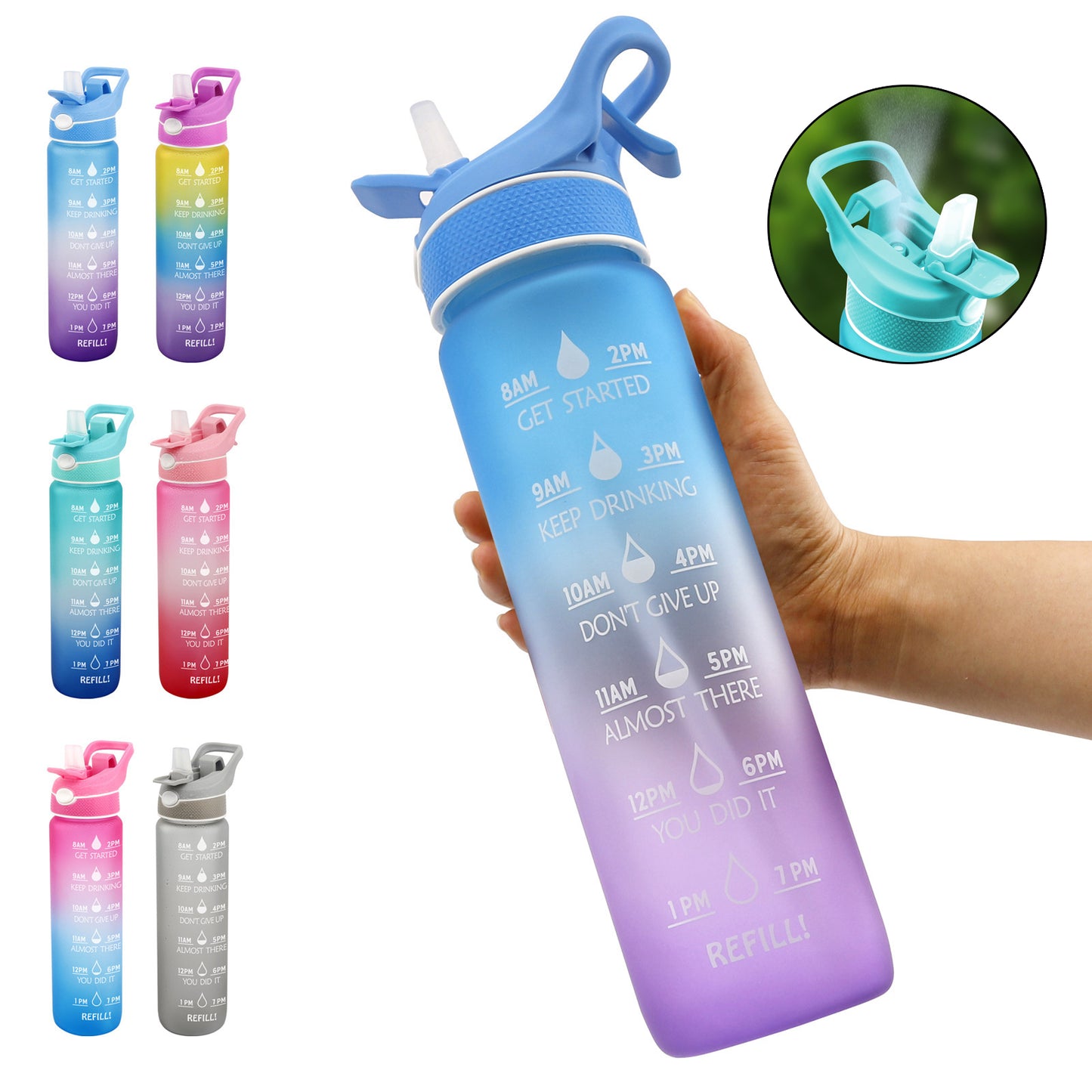 1000ML Plastic Spray Sports Water Bottle