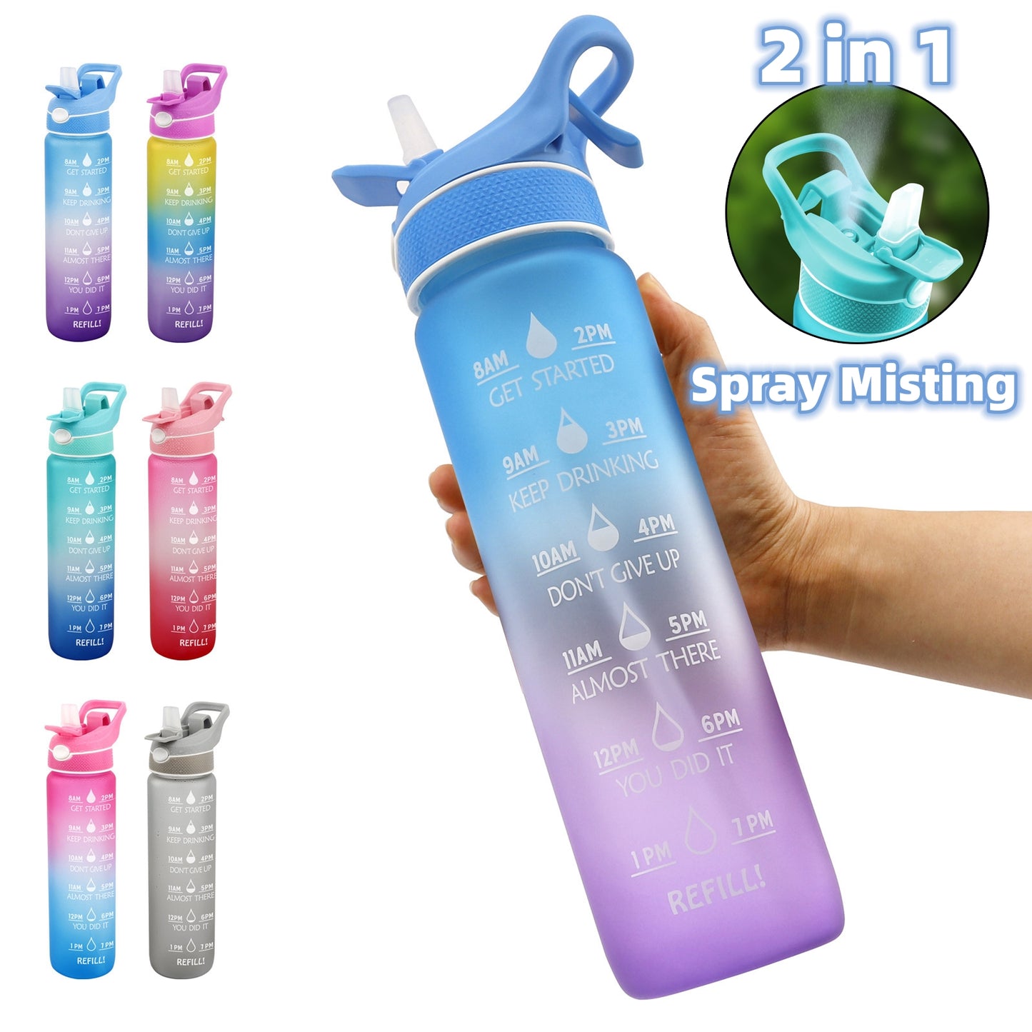 1000ML Plastic Spray Sports Water Bottle