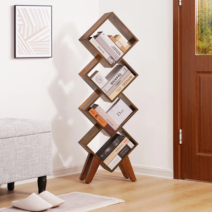 Bookshelf, Wood Small Bookcase 4-Tier Book Shelf, Tall Bookcases Book Organizer, Modern Bookshelves Floor Standing for Cds/Books in Small Spaces, Living Room, Home Office, Bedroom