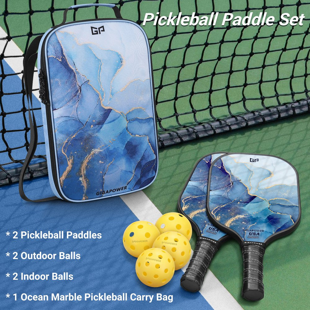 Pickleball Paddles Set of 2, USAPA Approved Graphite Carbon Face with Polypropylene Honeycomb Core Pickleball Paddle Set, Lightweight Pickleball Rackets for Women Men, Ocean Marble