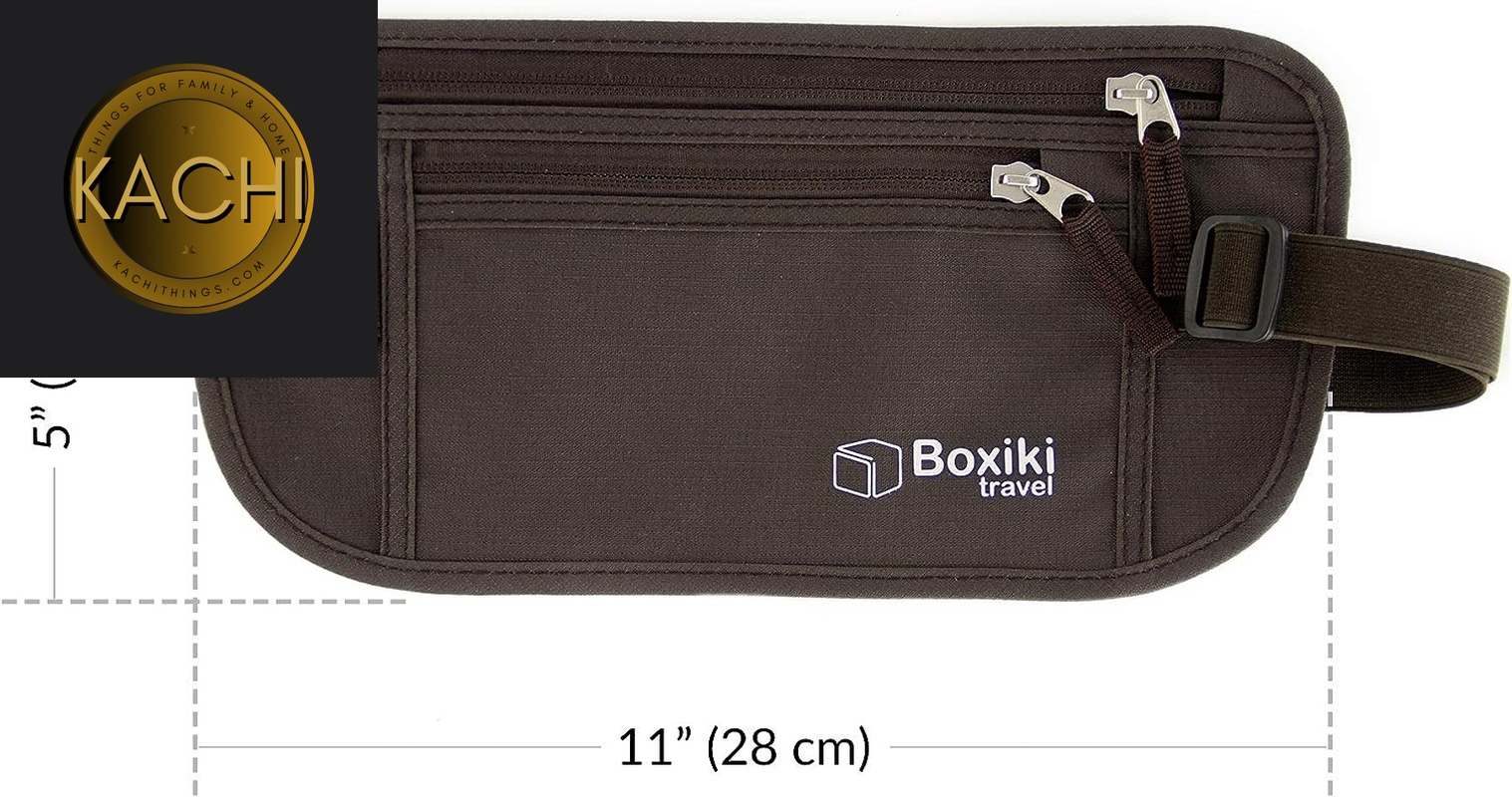 Money Belt - RFID Blocking Money Belt and Safe Waist Bag, Secure Fanny Pack for Men and Women, Fits Passport, Wallet, Phone and Personal Items. Running Belt, Waist Pack (Brown)