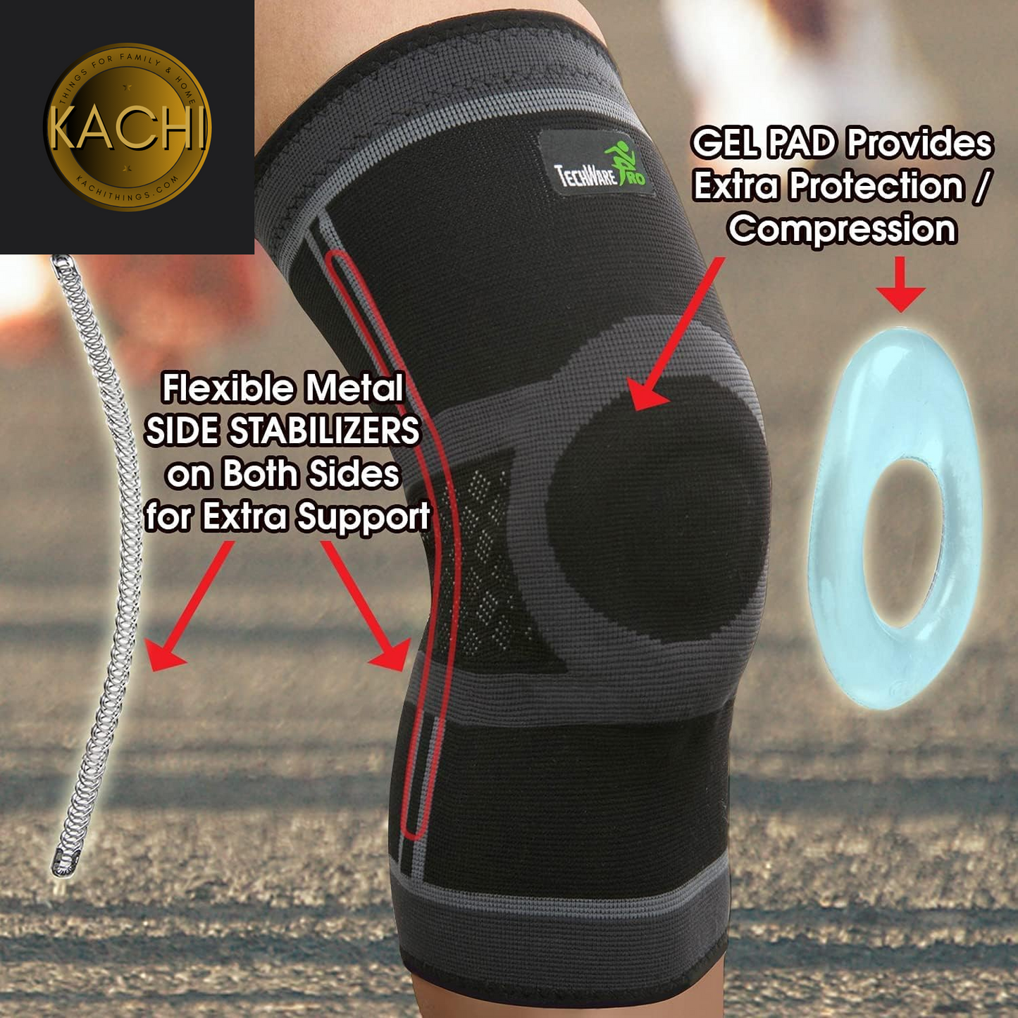 Knee Brace for Women & Men - Knee Compression Sleeve for Knee Pain, Knee Support. Knee Brace for Meniscus Tear, ACL, and Arthritis with Side Stabilizers & Gel Pads. 5 Sizes Single Pack