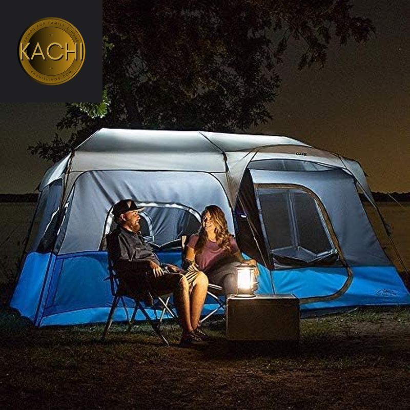 Instant Tent with LED Lights | Portable Large Family Cabin Multi Room Tents for Camping | Lighted Pop up Camping Tent | 6 Person / 9 Person / 10 Person / 12 Person Tents for Camping