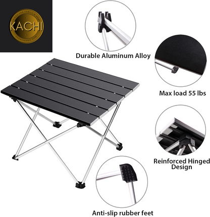 Portable Camping Table,Folding Side Table Aluminum Top for Outdoor Cooking, Hiking, Travel, Picnic (Small, Black)