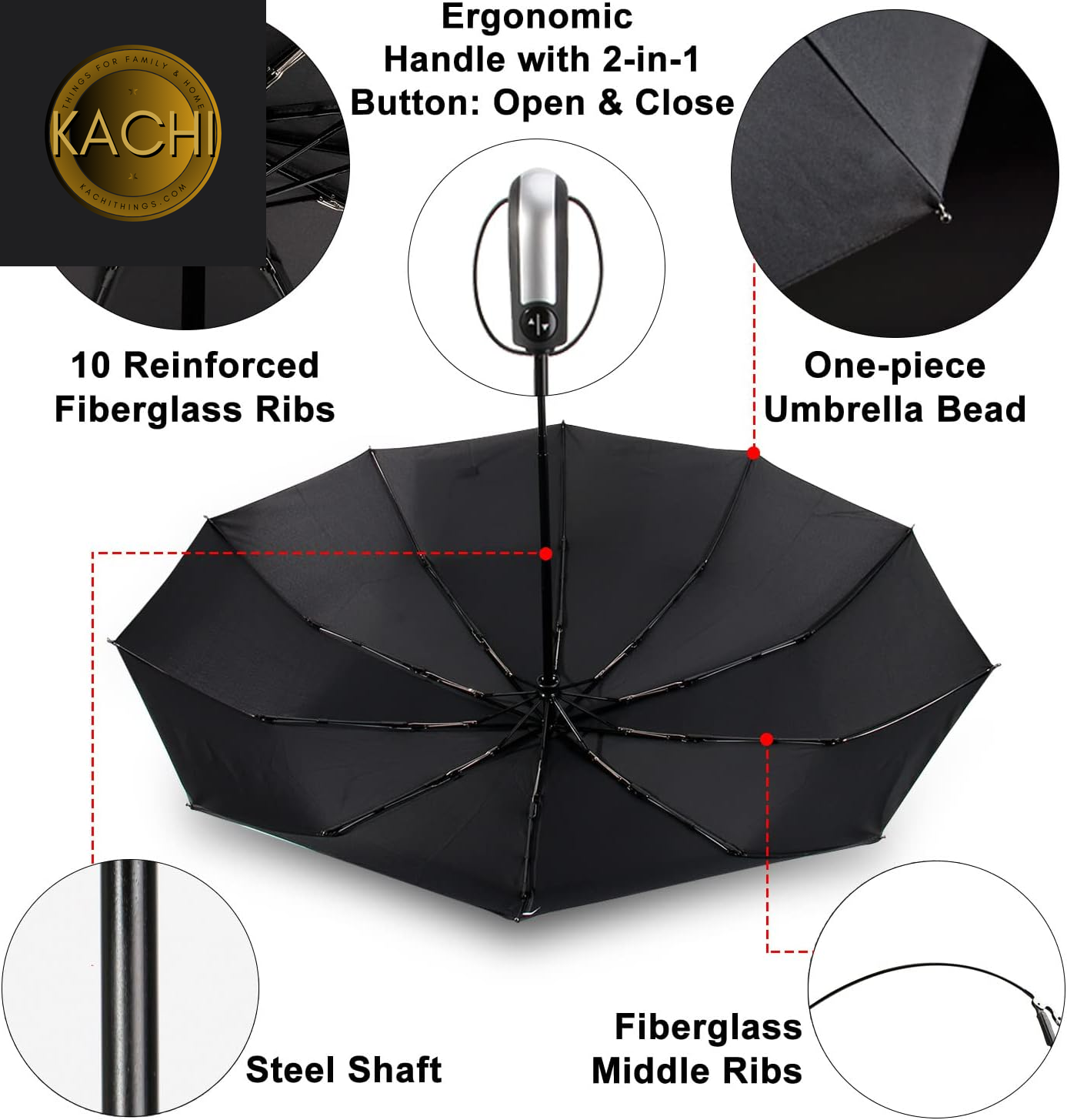 2 Pack Travel Umbrella Windproof 46/56 Inches Large Canopy Reinforced Fiberglass Ribs Auto Open & Close