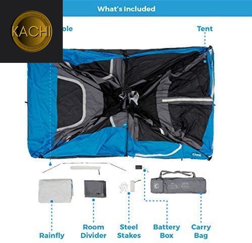 Instant Tent with LED Lights | Portable Large Family Cabin Multi Room Tents for Camping | Lighted Pop up Camping Tent | 6 Person / 9 Person / 10 Person / 12 Person Tents for Camping