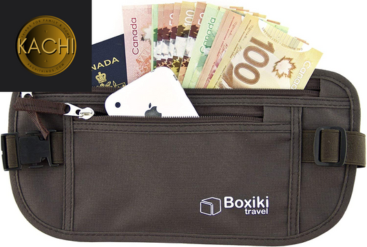 Money Belt - RFID Blocking Money Belt and Safe Waist Bag, Secure Fanny Pack for Men and Women, Fits Passport, Wallet, Phone and Personal Items. Running Belt, Waist Pack (Brown)