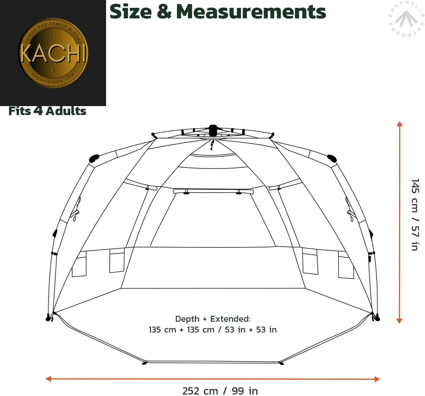 Instant Shader Dark Shelter XL Beach Tent 99" Wide for 4-6 Person Sun Shelter UPF 50+ with Extended Zippered Porch Pacific Blue