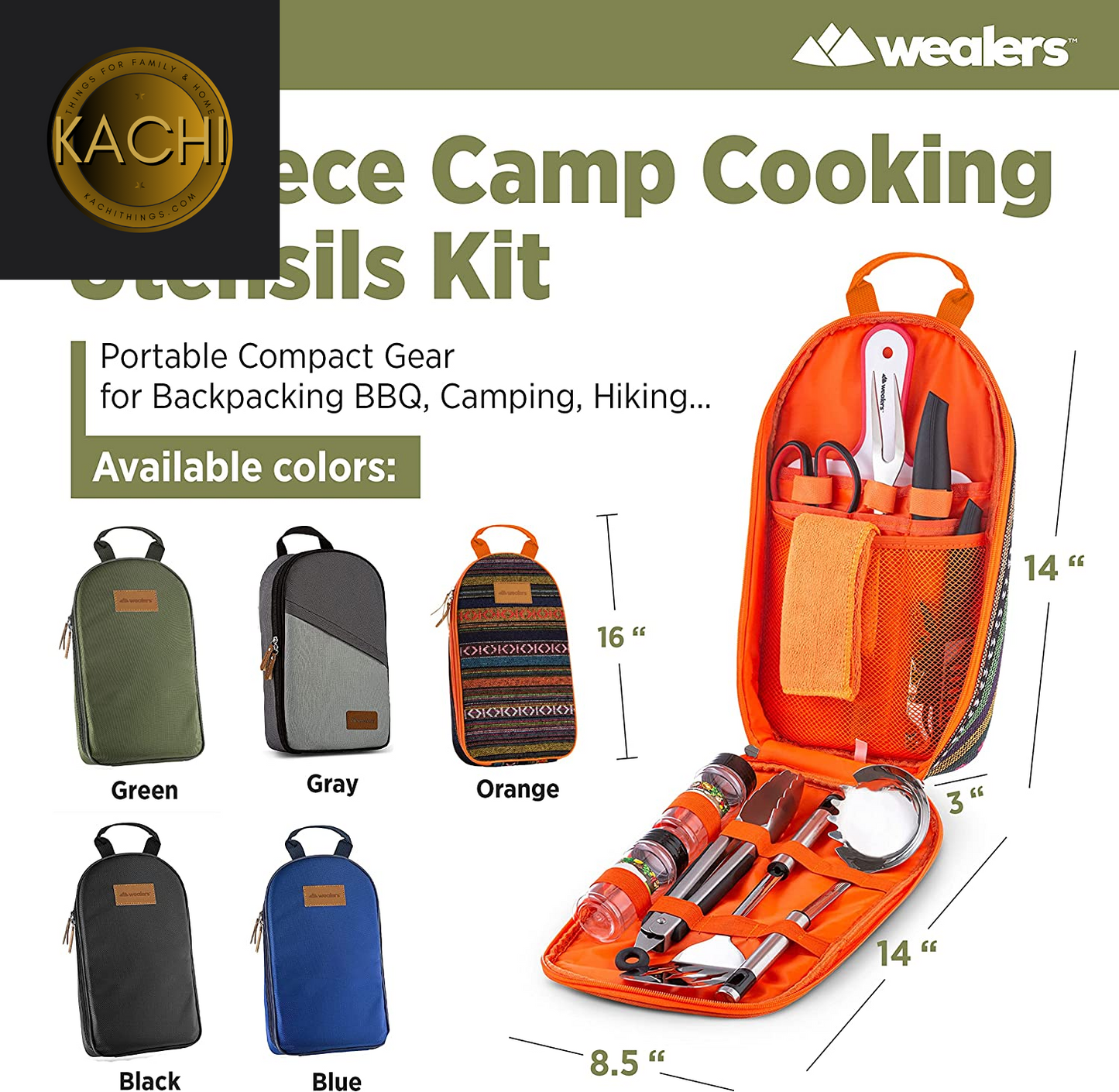 Camp Kitchen Cooking Utensil Set Travel Organizer Grill Accessories Portable Compact Gear for Backpacking BBQ Camping Hiking Travel Cookware Kit Water Resistant Case