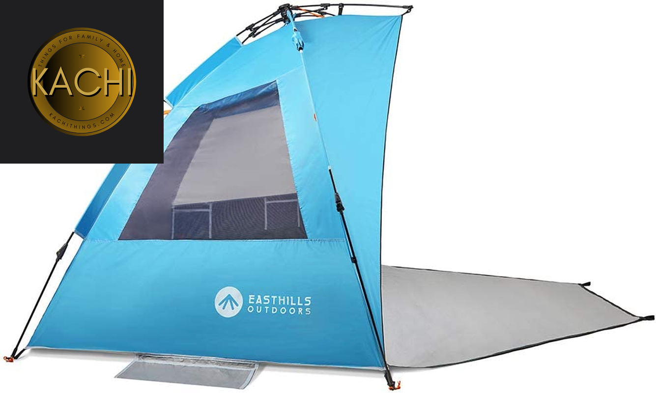 Instant Shader Dark Shelter XL Beach Tent 99" Wide for 4-6 Person Sun Shelter UPF 50+ with Extended Zippered Porch Pacific Blue