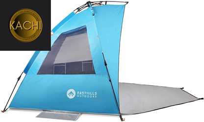 Instant Shader Dark Shelter XL Beach Tent 99" Wide for 4-6 Person Sun Shelter UPF 50+ with Extended Zippered Porch Pacific Blue