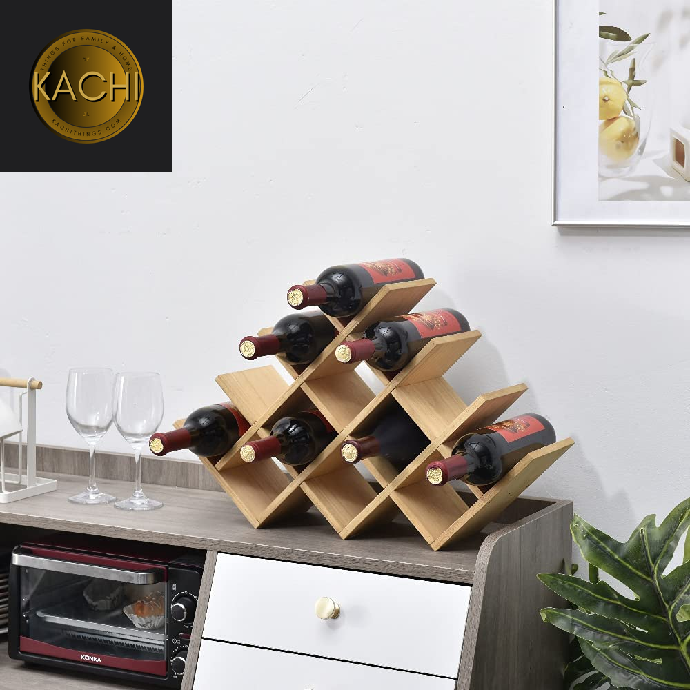 Wooden 13-Bottle Wine Rack - Nature Wood 4-Tier Wine Display Rack/Free Standing and Countertop Wine Storage Shelf - Bottle Holder/Cabinet Glass Rack XHJJ4-NA