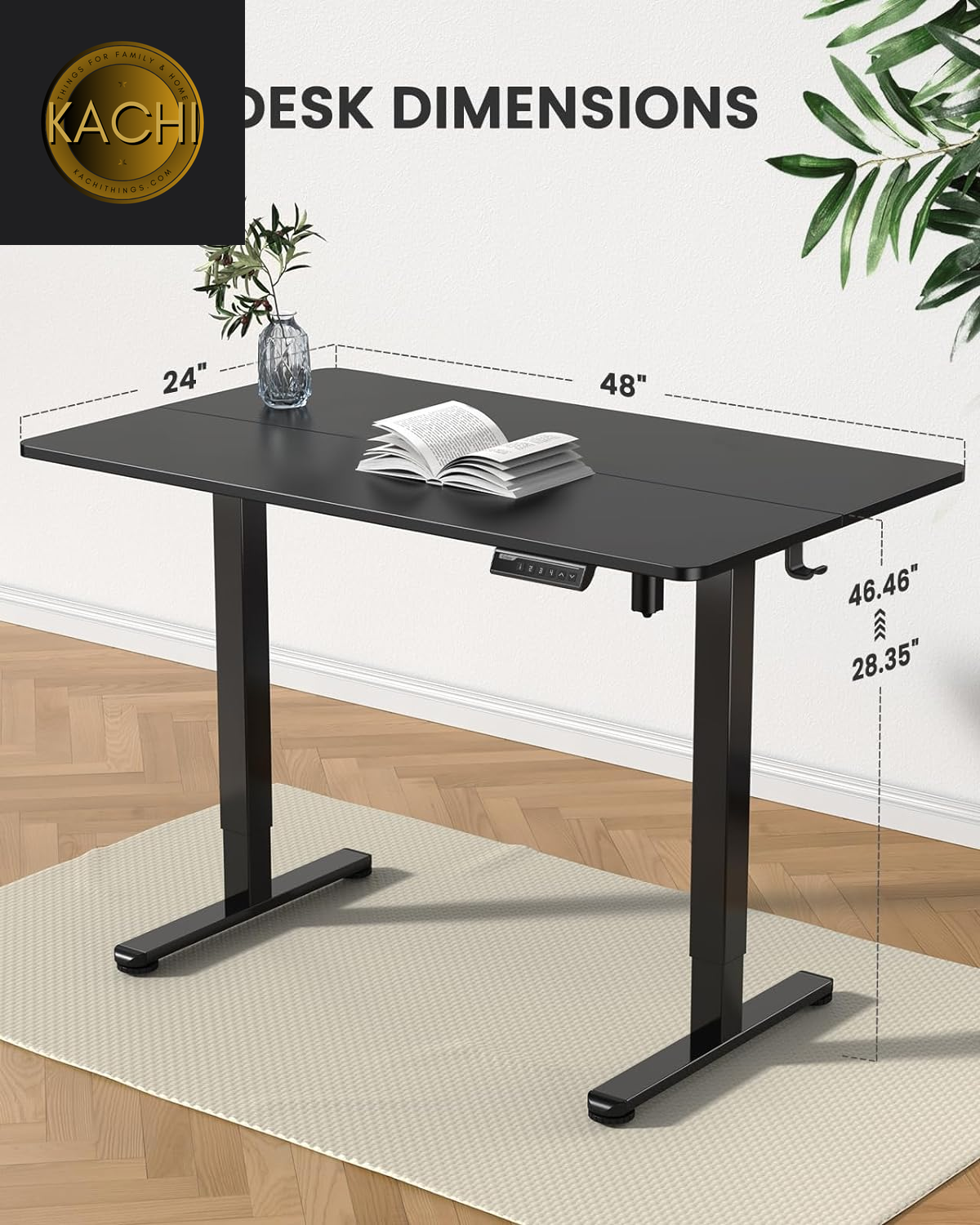 Height Adjustable Electric Standing Desk, 48 X 24 Inches Sit Stand up Desk, Memory Computer Home Office Desk (Black)