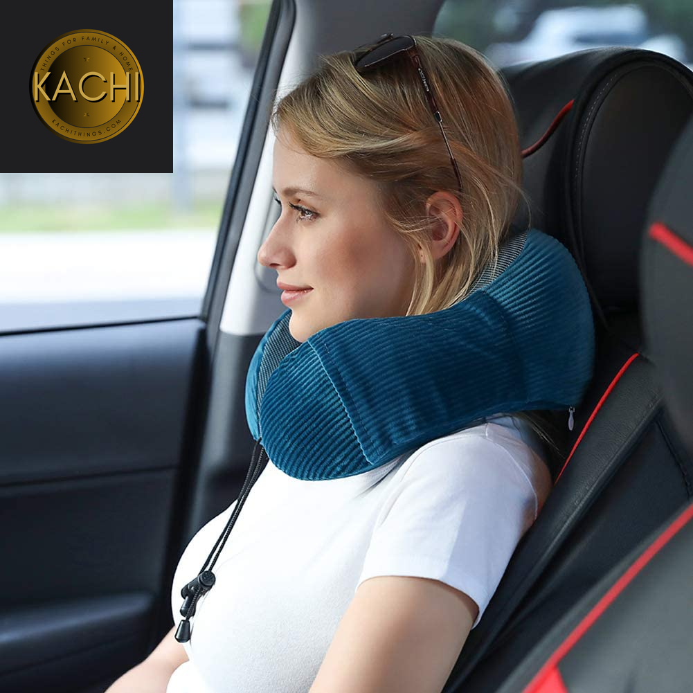 Memory Foam Neck Pillow with 360-Degree Head Support Lightweight Comfortable Travel Airplane Pillow with Storage Bag for Sleeping, Traveling,Car, Train, Bus and Home Use(Blue)