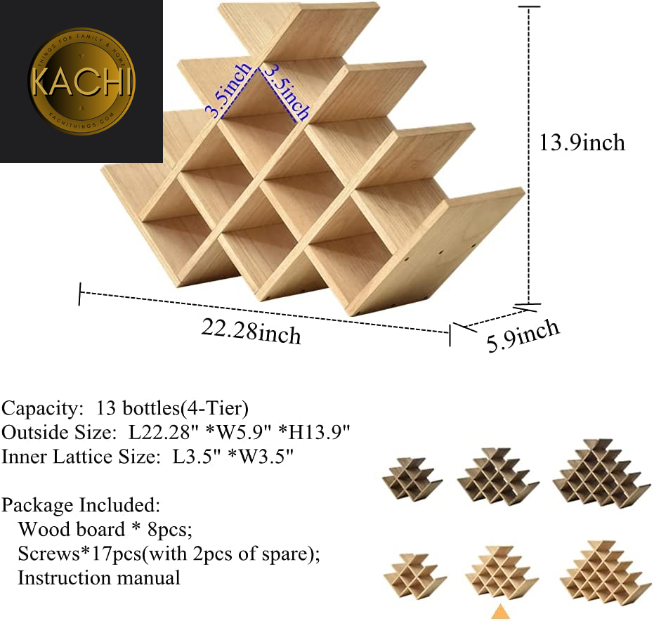 Wooden 13-Bottle Wine Rack - Nature Wood 4-Tier Wine Display Rack/Free Standing and Countertop Wine Storage Shelf - Bottle Holder/Cabinet Glass Rack XHJJ4-NA