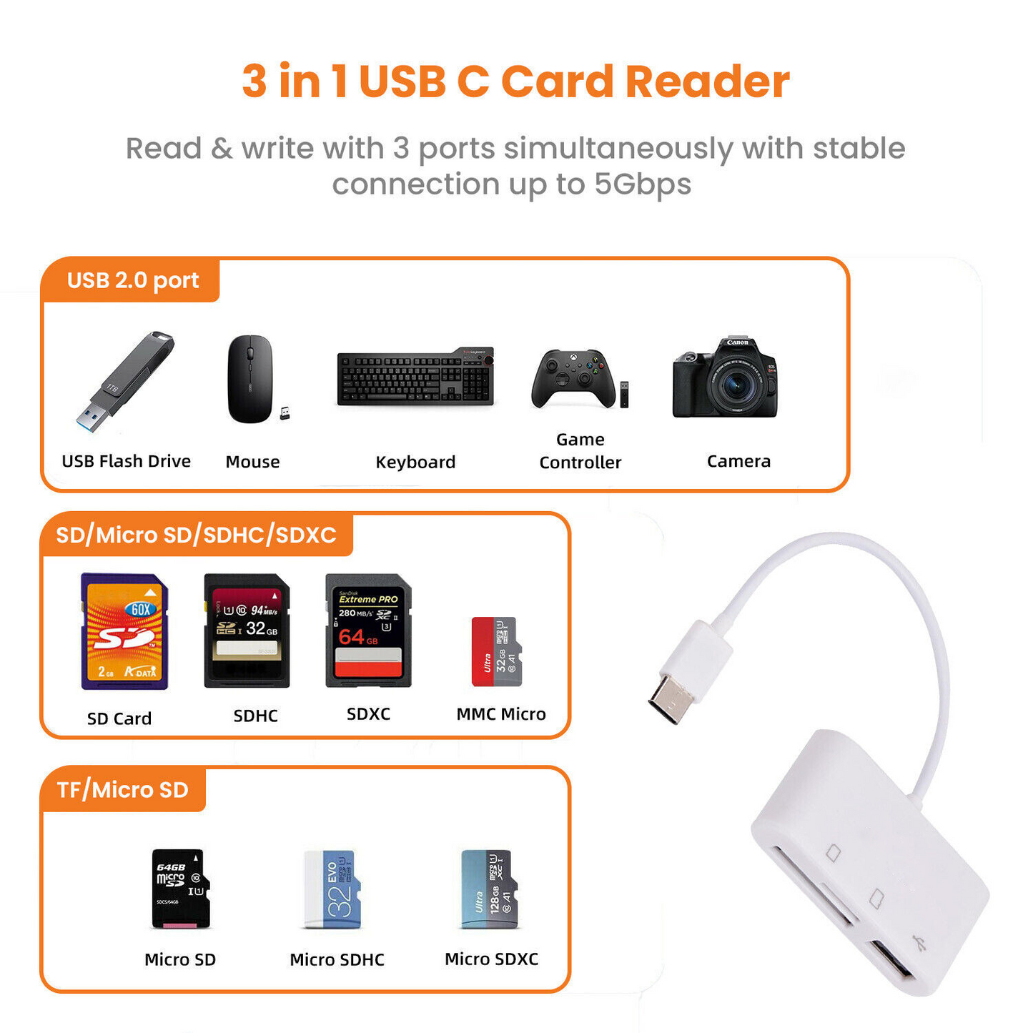 USB C 3 in 1 Hub Converter